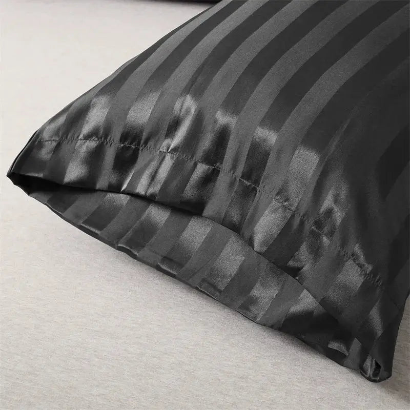 Luxe black satin jacquard pillow cover set bedroom stripe case