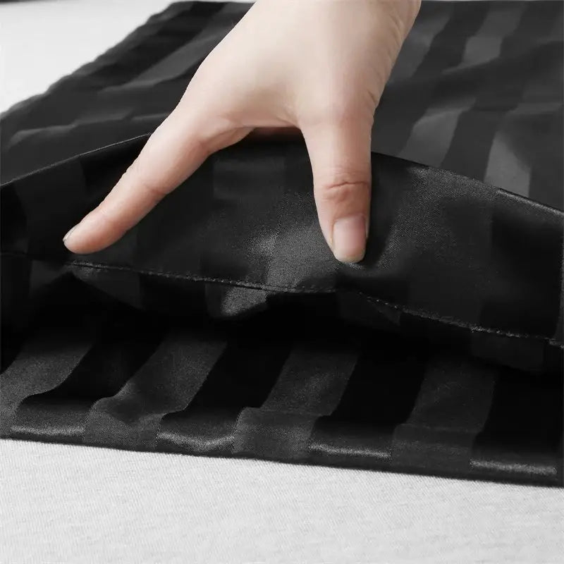 Luxe black satin jacquard pillow cover set bedroom stripe case