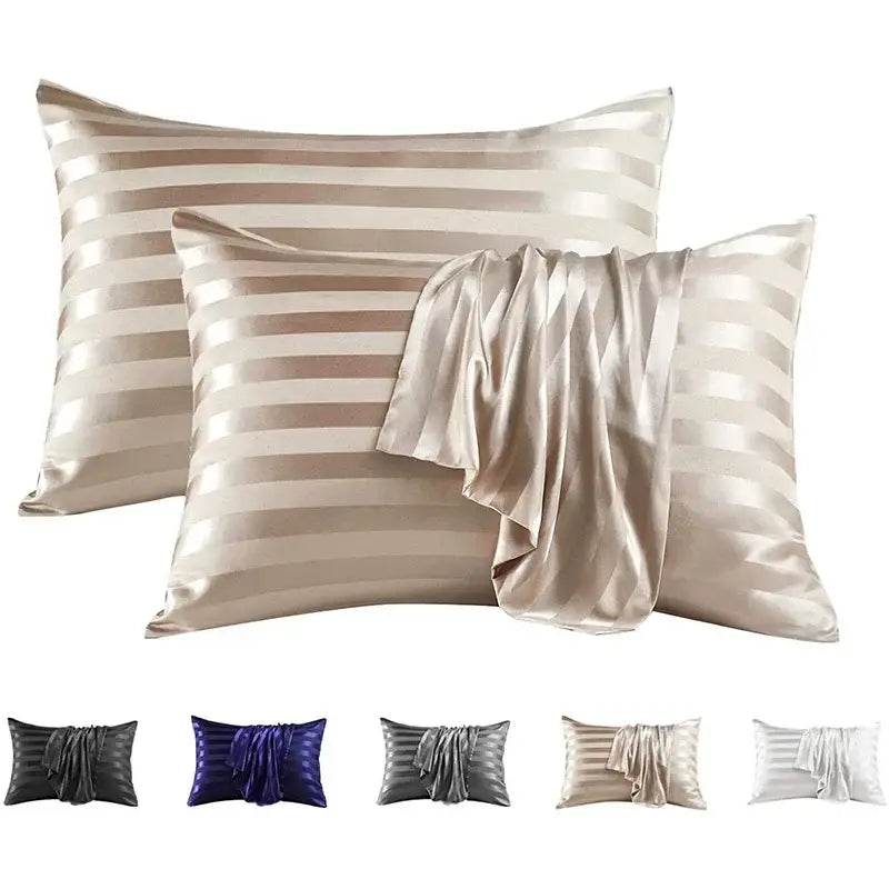 Luxe black satin jacquard pillow cover set bedroom stripe case