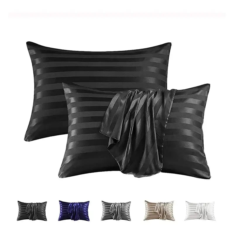Luxe black satin jacquard pillow cover set bedroom stripe case