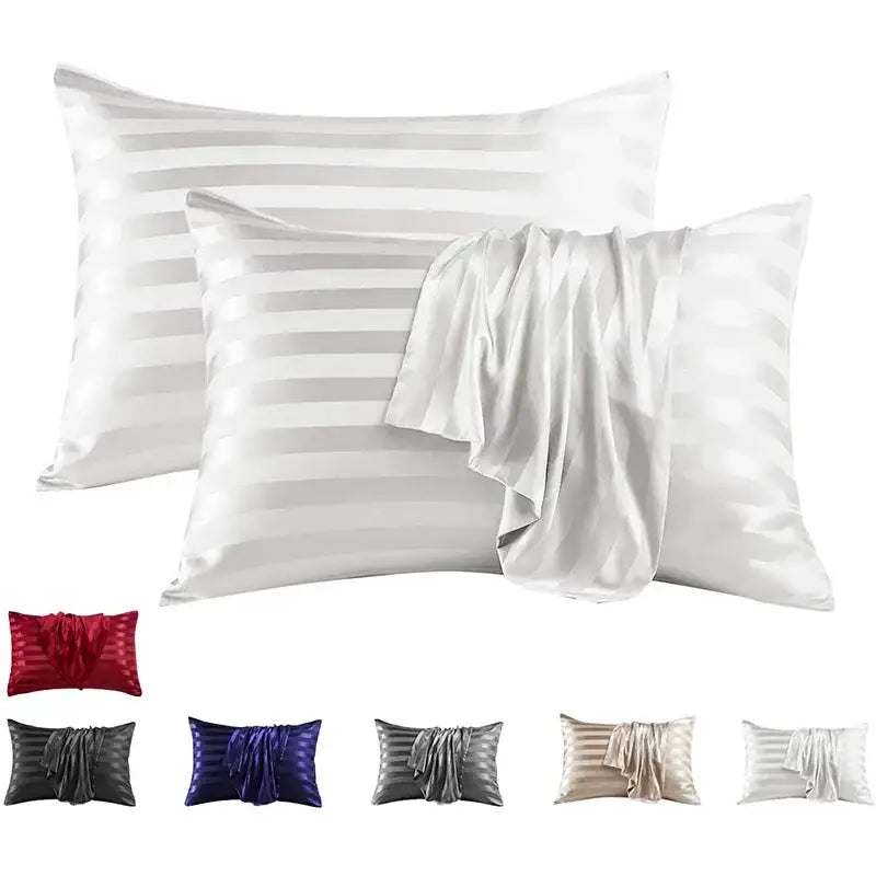 Luxe black satin jacquard pillow cover set bedroom stripe case