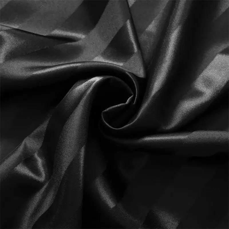 Luxe black satin jacquard pillow cover set bedroom stripe case