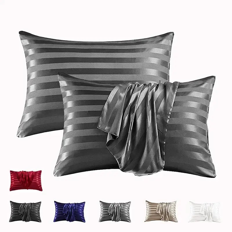 Luxe black satin jacquard pillow cover set bedroom stripe case