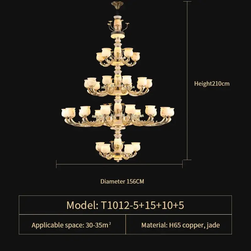 Luxe jade copper gold chandelier with frosted shades living room