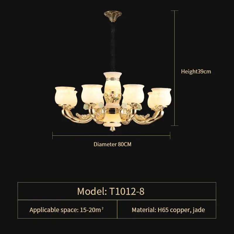 Luxe jade copper gold chandelier with frosted shades living room
