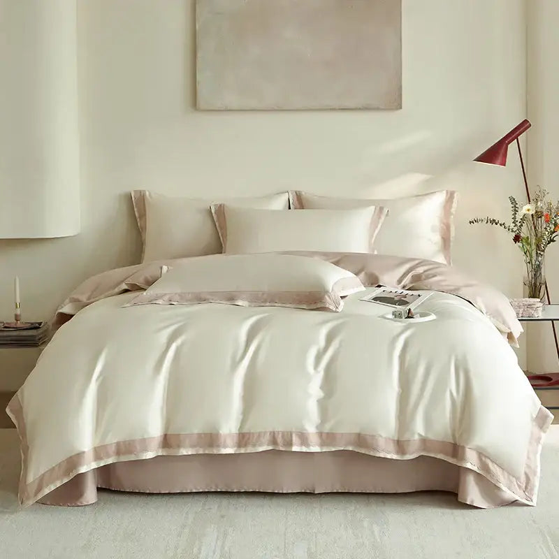 Luxe cream & pink lace bedding set bedroom egyptian cotton satin