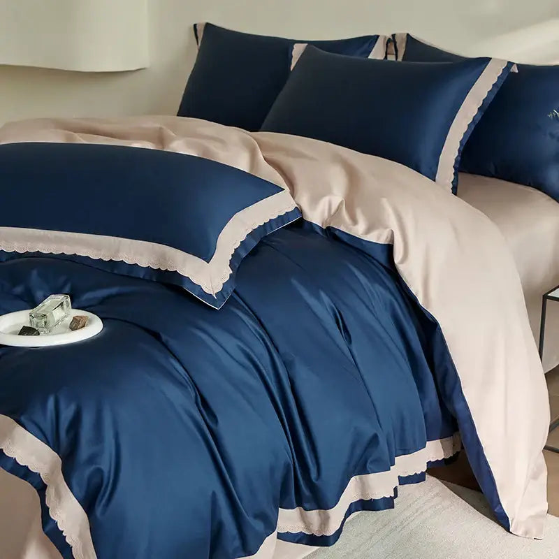 Luxe cream & pink lace bedding set bedroom egyptian cotton satin