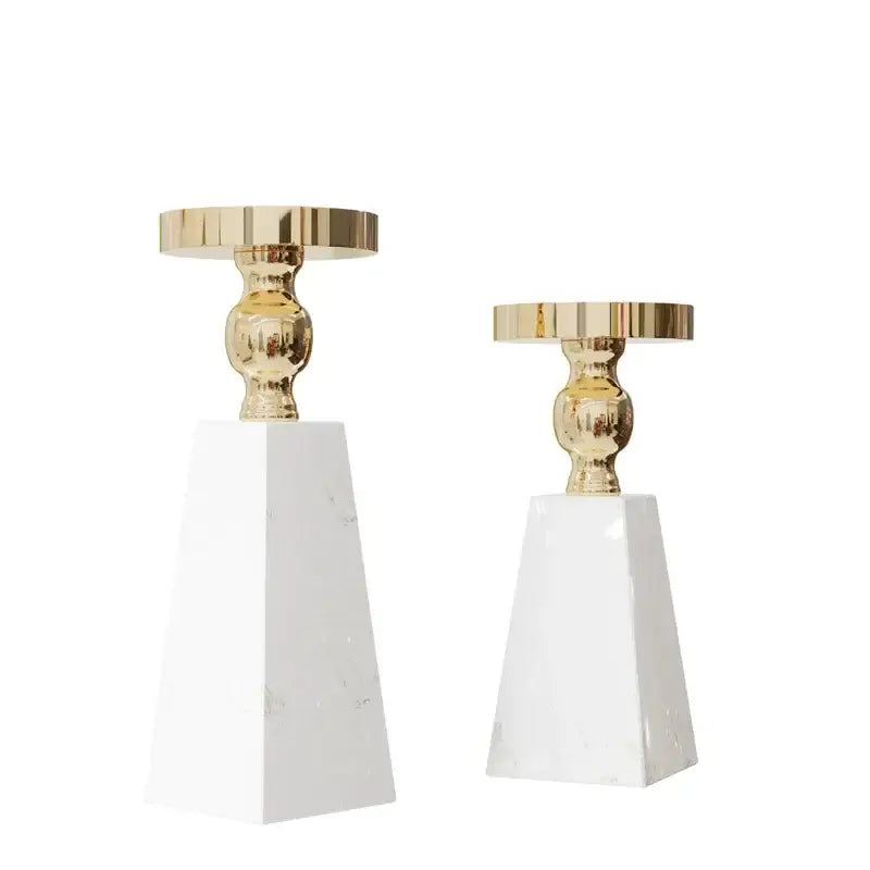 Modern white marble candle holder gold accents dining room decor