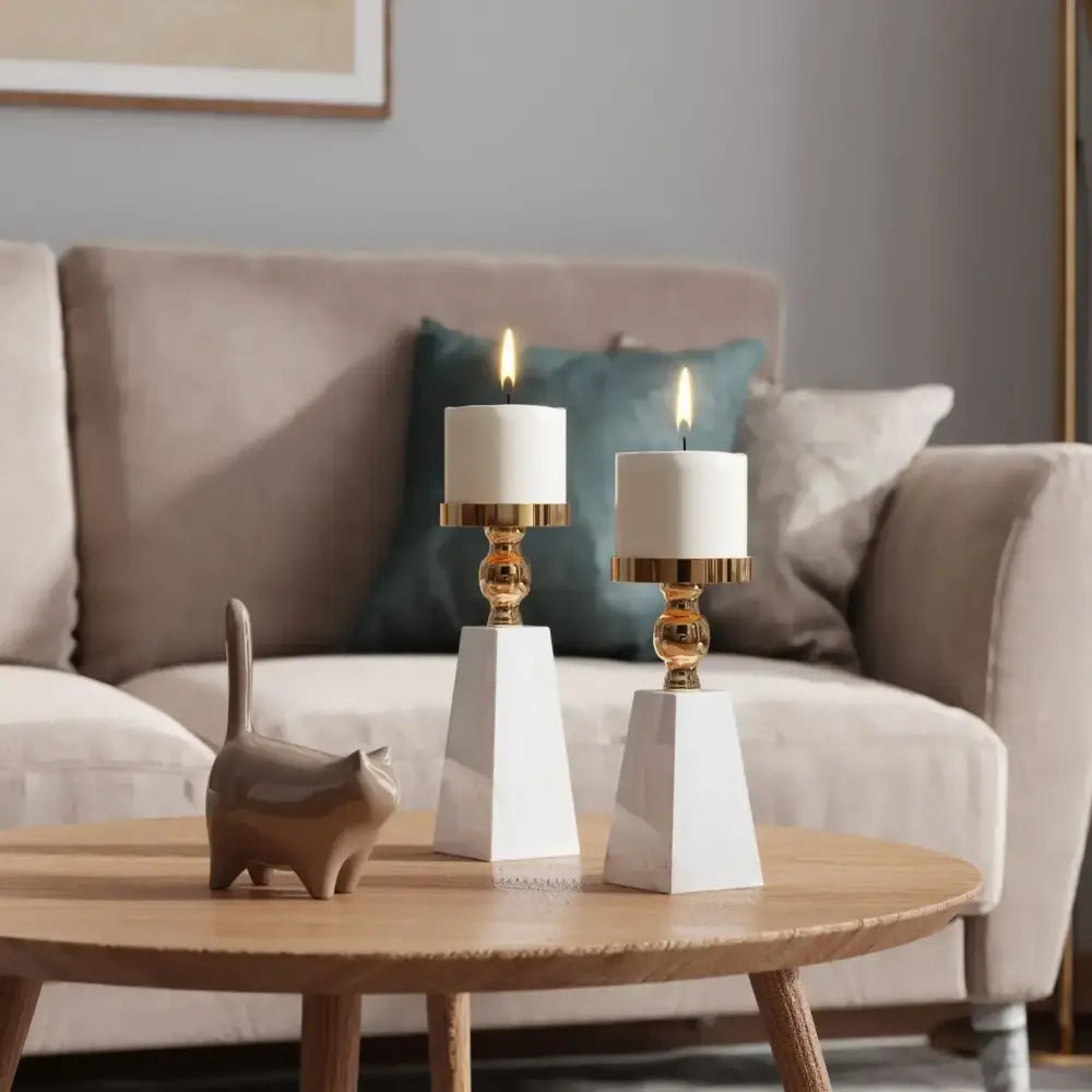 Modern white marble candle holder gold accents dining room decor