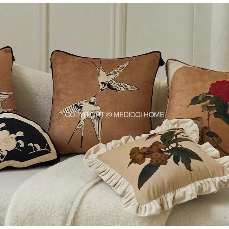 Oriental red camellia floral decorative pillow case living room decor