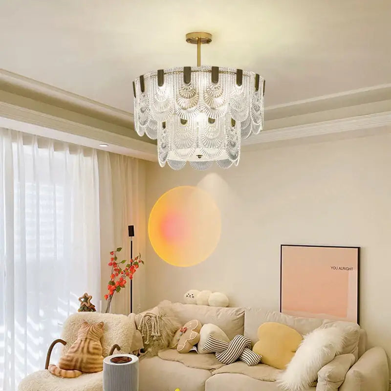 Luxe palace ceiling chandelier gold crystal light for dining room