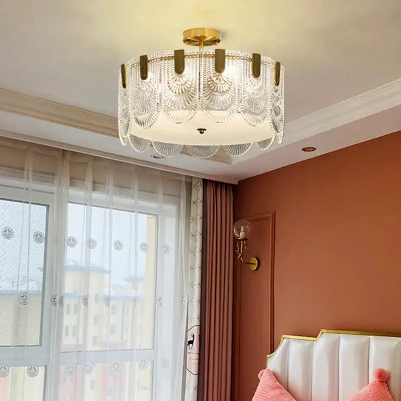 Luxe palace ceiling chandelier gold crystal light for dining room