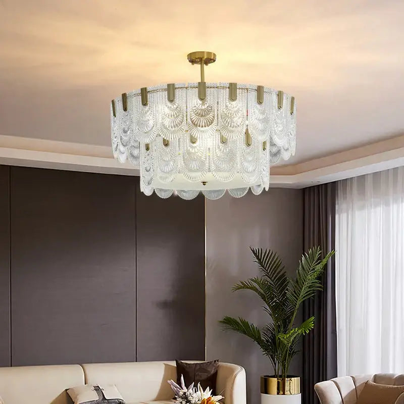 Luxe palace ceiling chandelier gold crystal light for dining room