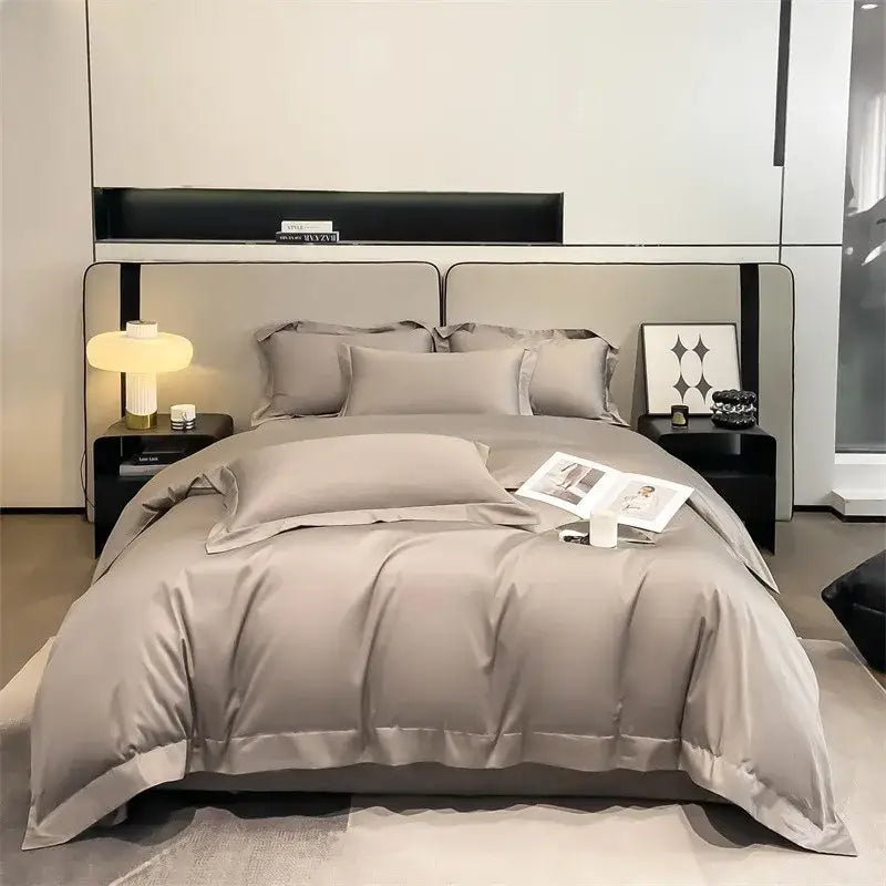 Luxurious silver gray satin duvet cover set bedroom bedding