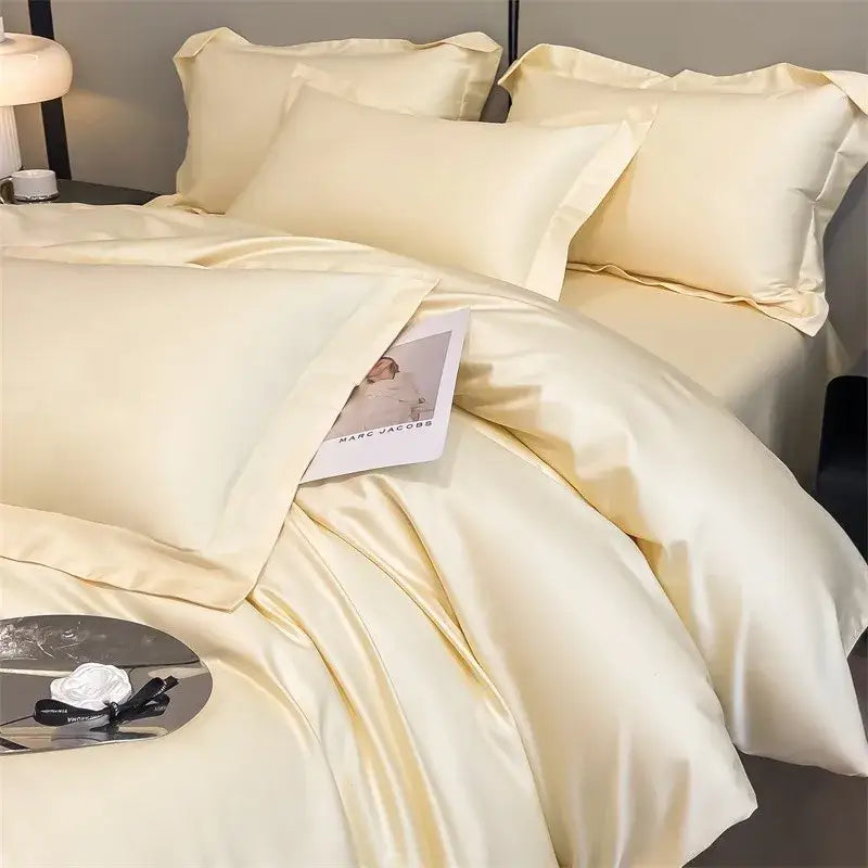 Luxurious white satin egyptian cotton duvet cover bedroom bedding