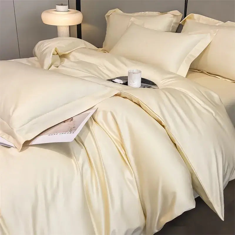 Luxurious light blue satin 3 piece duvet cover bedroom bedding set
