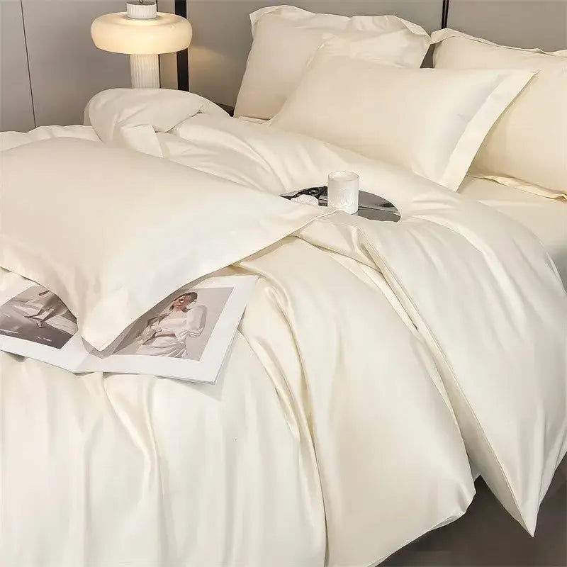 Luxurious gray satin duvet cover set bedroom stitched bedding