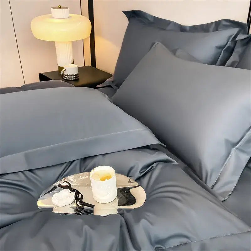 Luxurious mustard yellow satin duvet cover set bedroom bedding