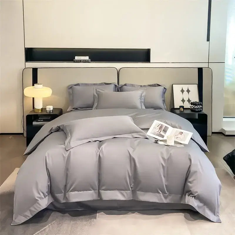 Luxurious light blue satin duvet cover set bedroom bedding