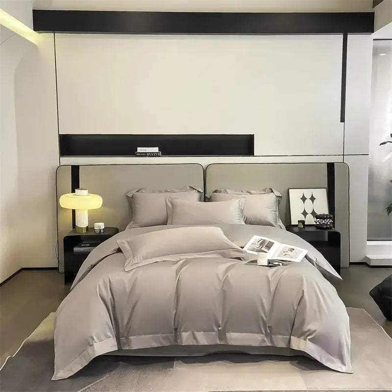 Luxurious light blue satin duvet cover set bedroom bedding
