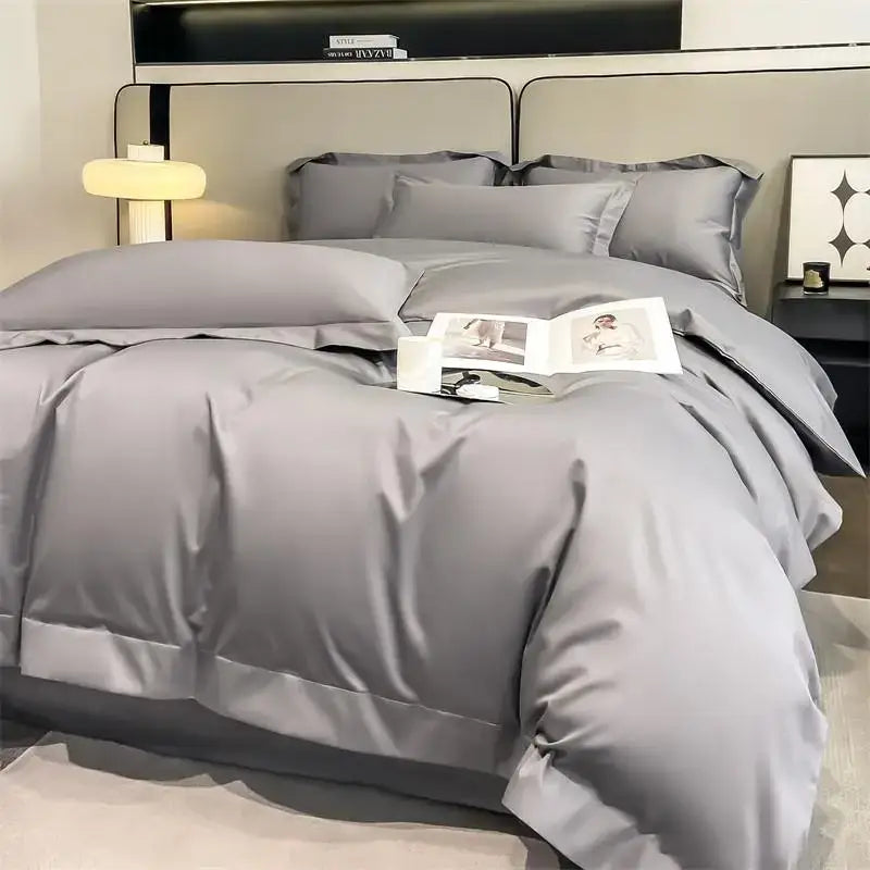 Luxurious gray satin piece duvet cover bedroom bedding set