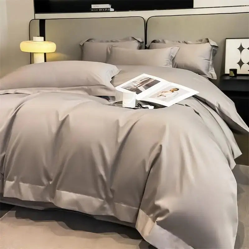 Luxurious silver gray satin duvet cover set bedroom bedding