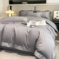 Luxurious gray satin duvet cover set bedroom stitched bedding