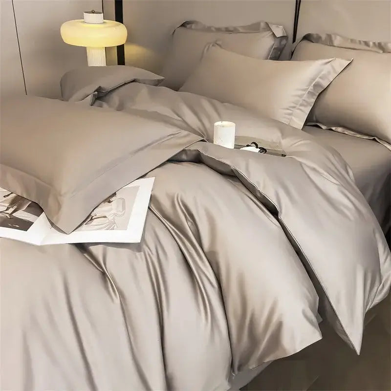 Luxurious gray satin piece duvet cover bedroom bedding set