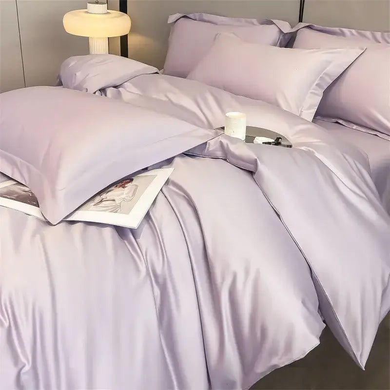 Luxurious light blue satin duvet cover set bedroom bedding