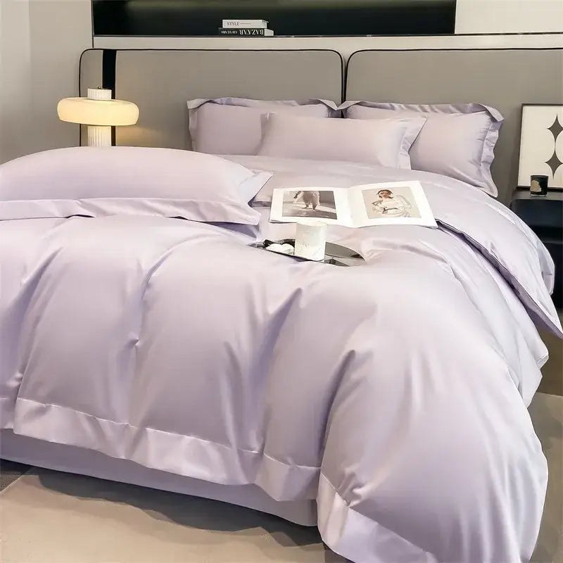 Luxurious gray satin duvet cover set bedroom stitched bedding