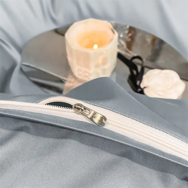 Luxurious light blue satin piece duvet cover set bedroom bedding