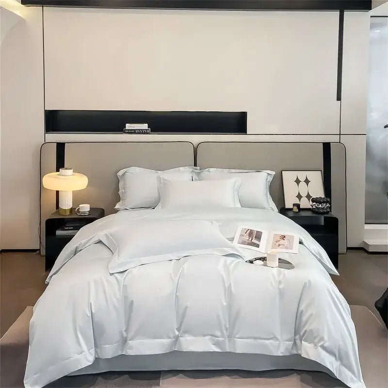 Luxurious light blue satin piece duvet cover set bedroom bedding