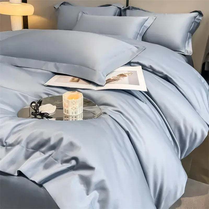 Luxurious white satin egyptian cotton duvet cover bedroom bedding