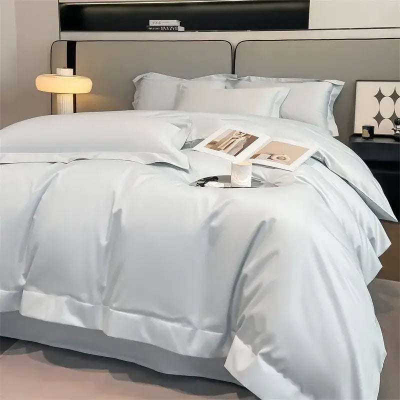 Luxurious white satin egyptian cotton duvet cover bedroom bedding