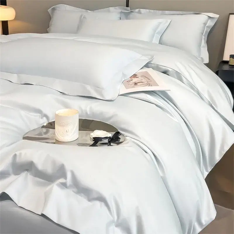 Luxurious white satin egyptian cotton duvet cover bedroom bedding