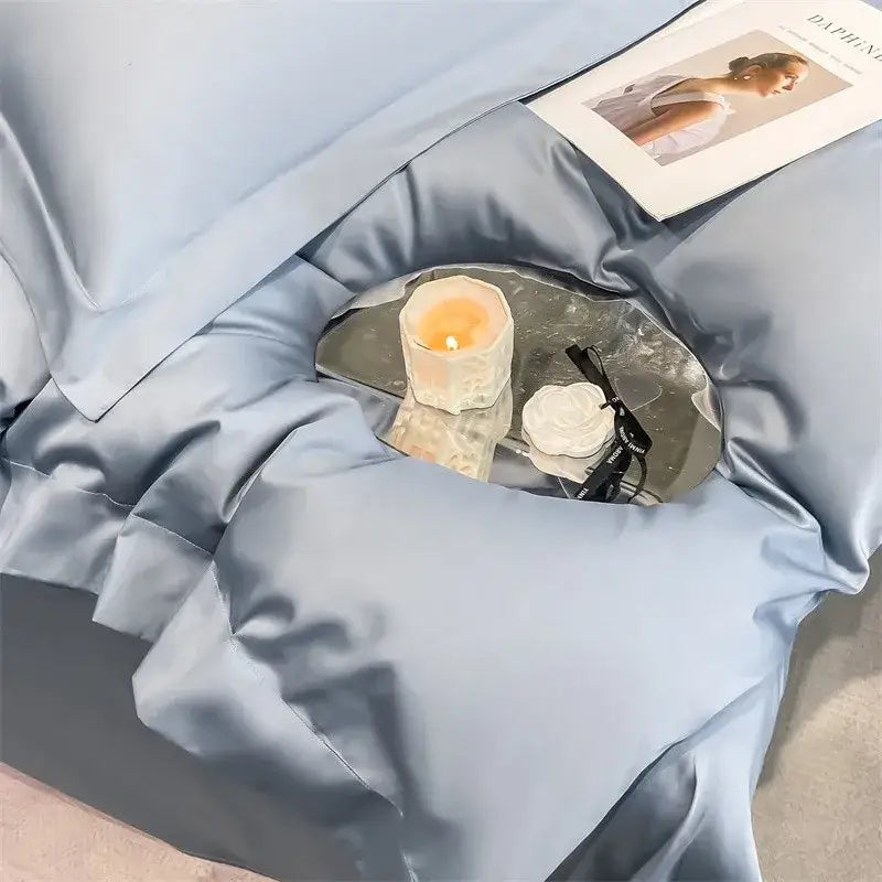 Luxurious light green satin duvet cover set bedroom bedding
