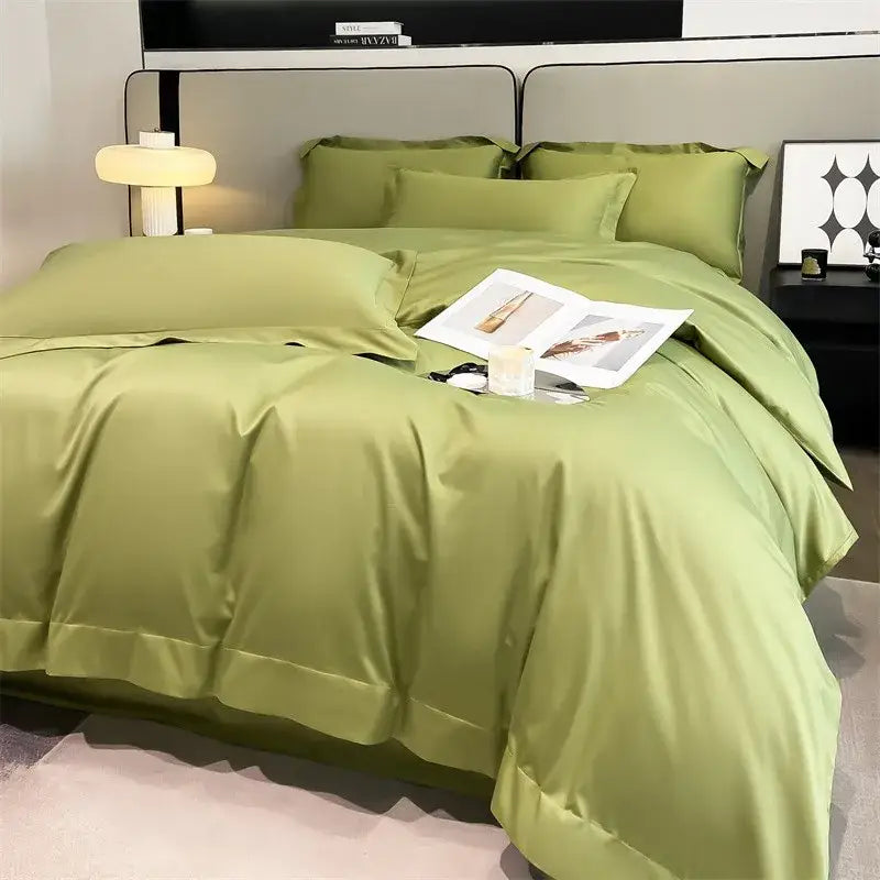 Luxurious light blue satin duvet cover set bedroom bedding