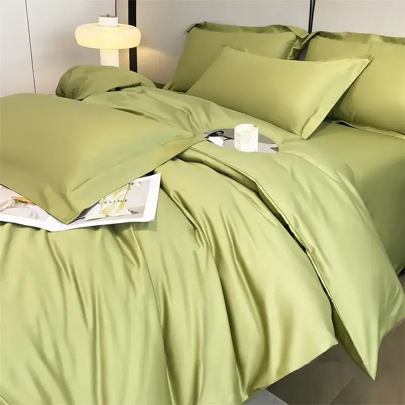 Luxurious light green satin duvet cover set bedroom bedding