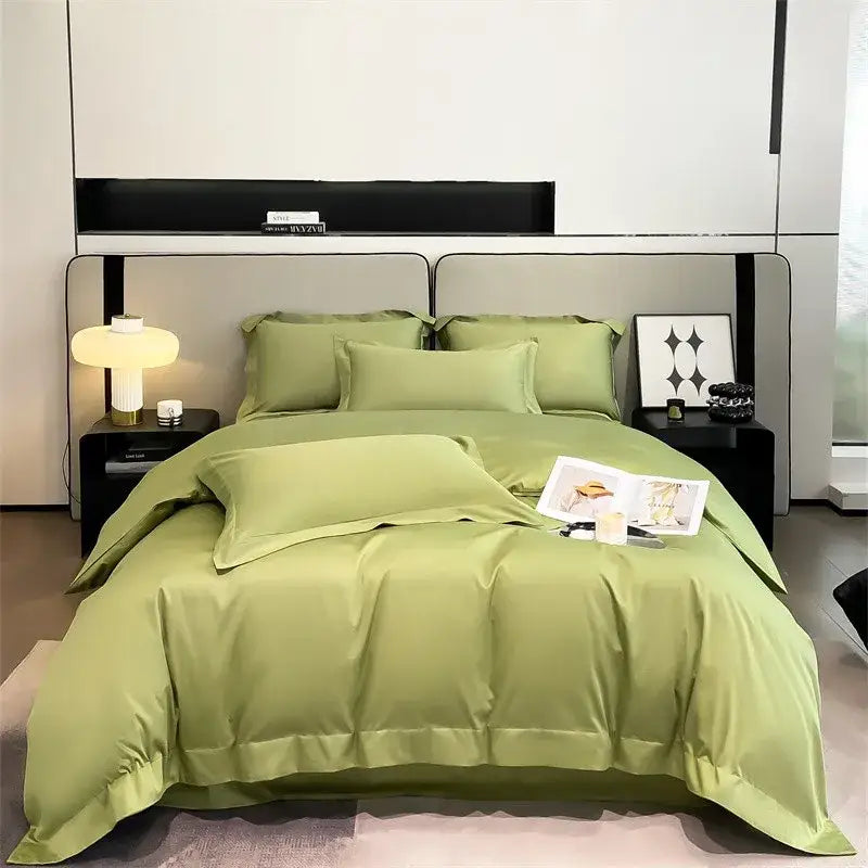 Luxurious light green satin duvet cover set bedroom bedding