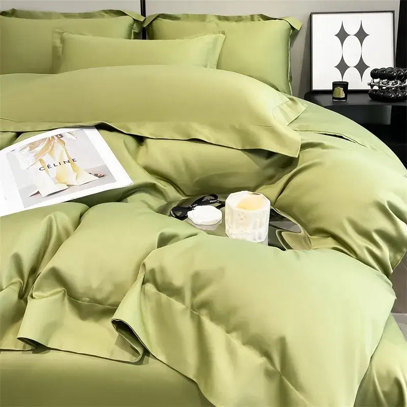 Luxurious gray satin duvet cover set bedroom stitched bedding