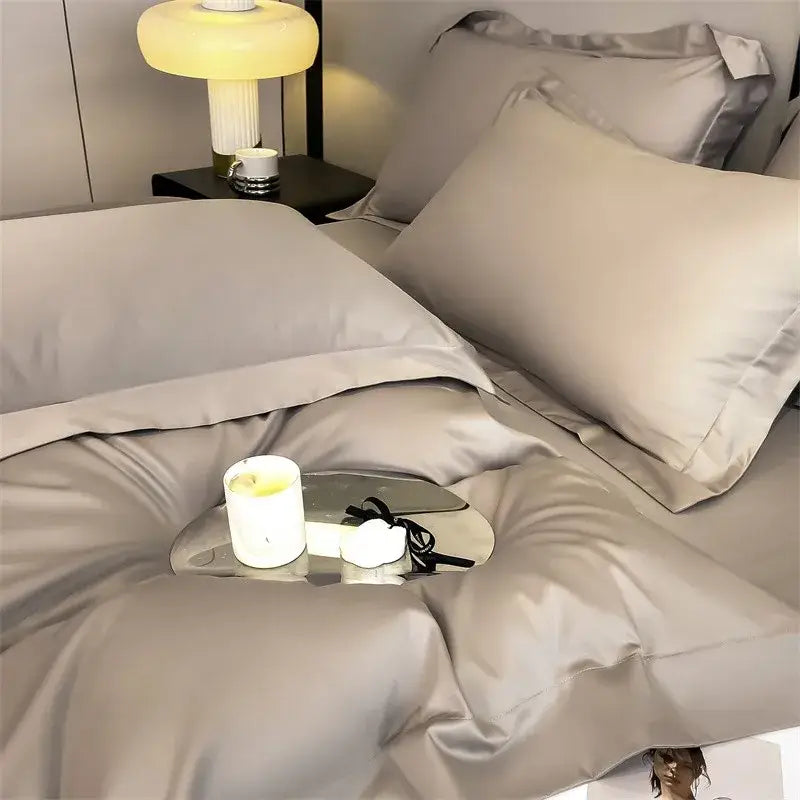 Luxurious light green satin duvet cover set bedroom bedding