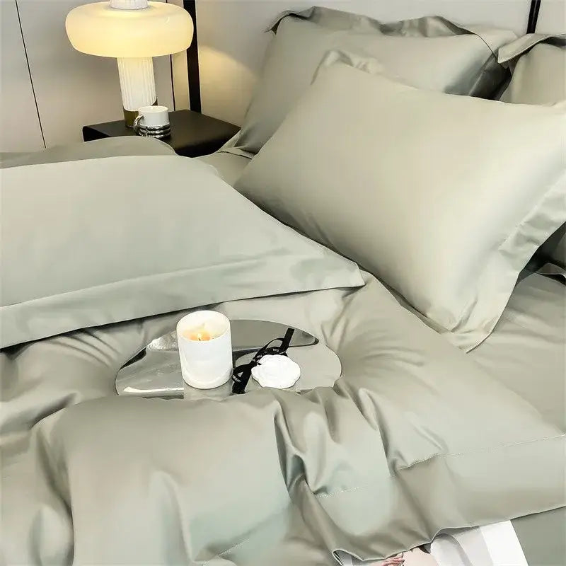 Luxurious white satin egyptian cotton duvet cover bedroom bedding set