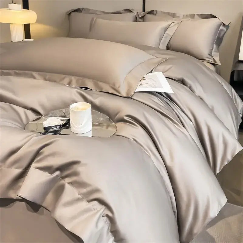 Luxurious light green satin duvet cover set bedroom bedding