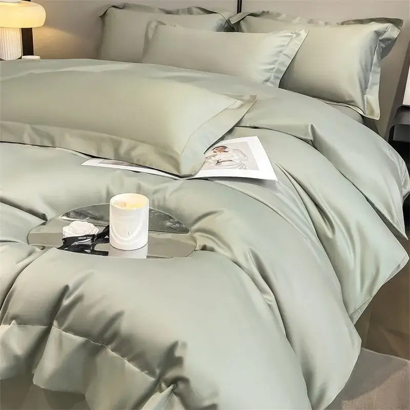 Luxurious taupe satin piece duvet cover set bedroom bedding