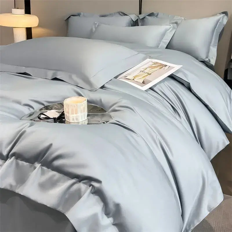 Luxurious gray satin piece duvet cover bedroom bedding set