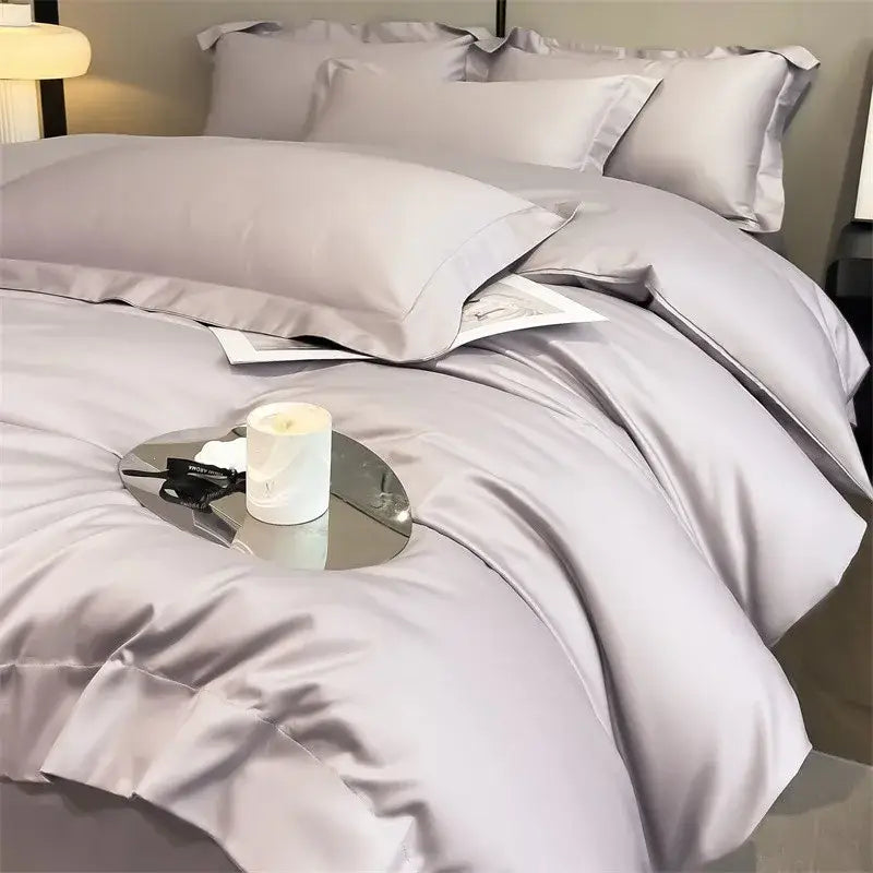 Luxurious gray satin piece duvet cover bedroom bedding set