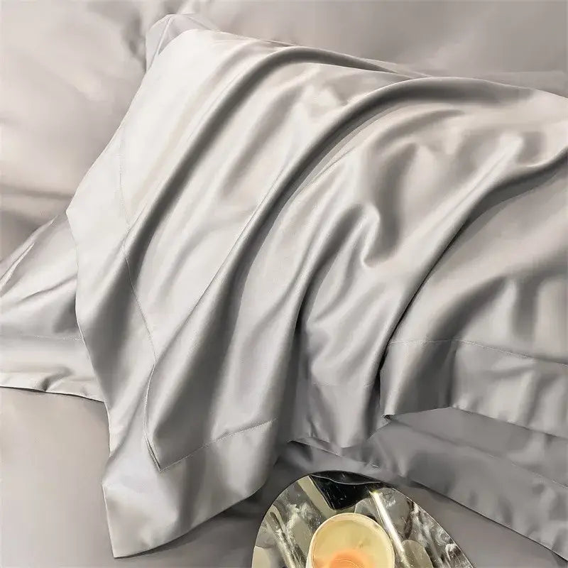 Luxurious silver gray satin duvet cover set bedroom bedding