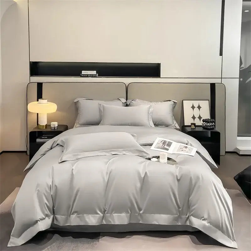 Luxurious light blue satin piece duvet cover set bedroom bedding