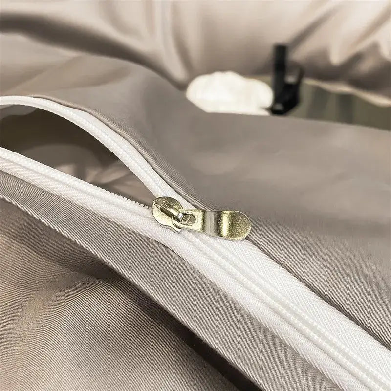 Luxurious silver gray satin duvet cover set bedroom bedding