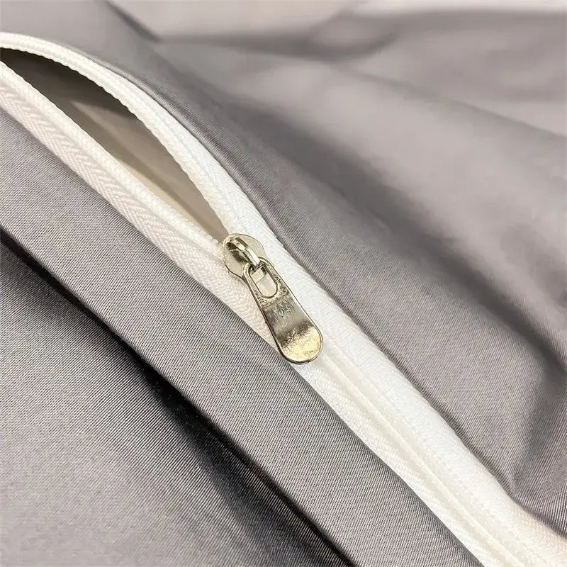 Luxurious silver gray satin duvet cover set bedroom bedding